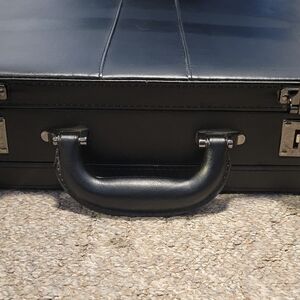 Bugatti Black Leather Briefcase with Silver Hardware